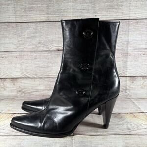 Donald Pilner Italy Black Leather High Heel Button Ankle Boots 11 M Red Sole